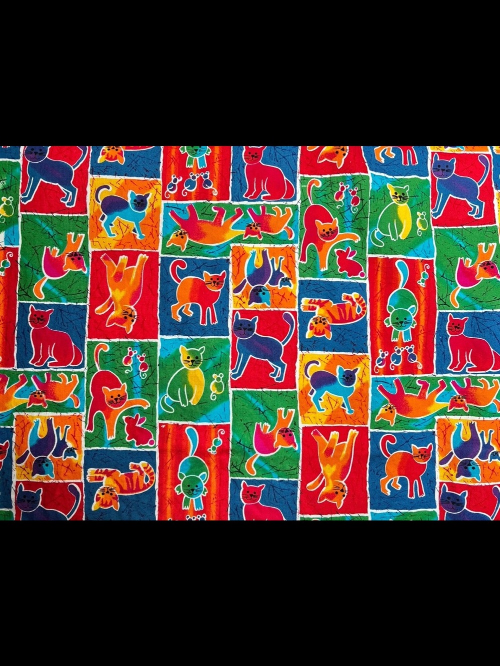 Tex Styles Screen Print bright funky cat patterned fabric 25x44"